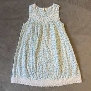Eileen West Sleeveless Nightgown Large Cotton Blue Floral Lace Trim Grandmacore